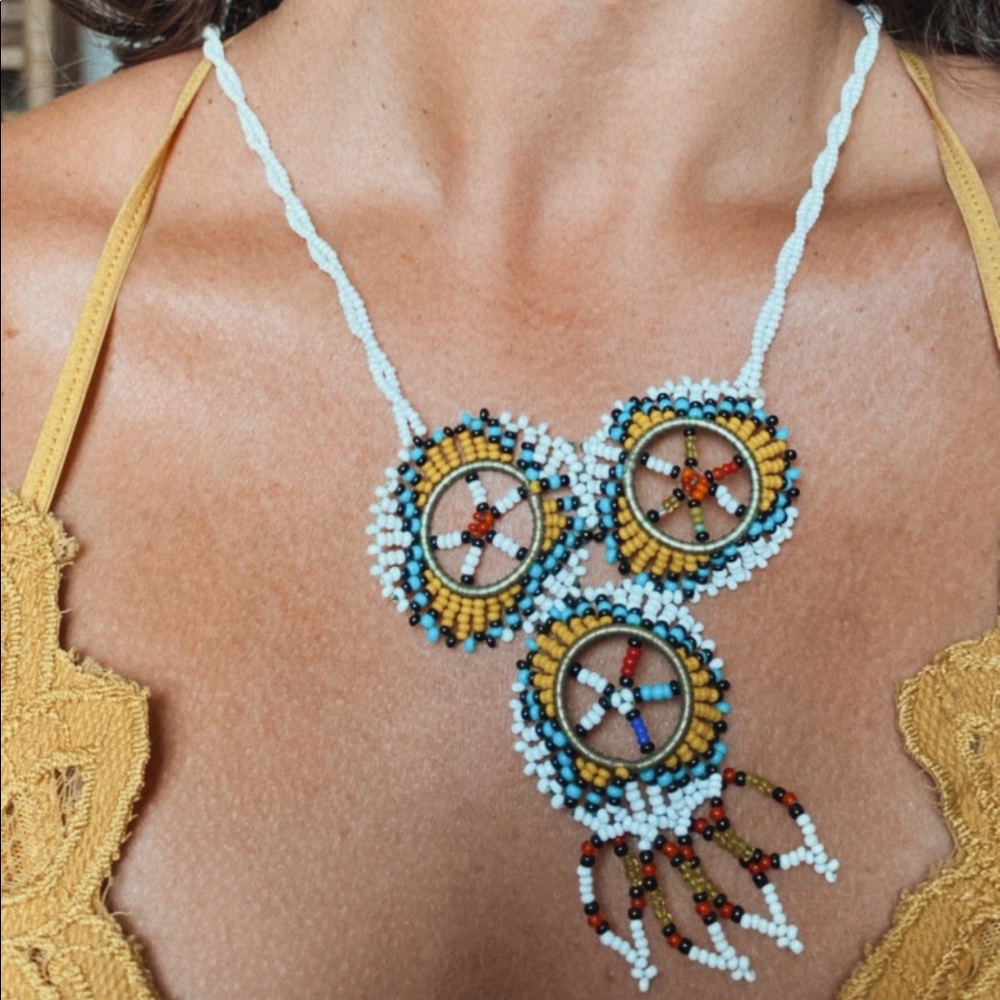 Handmade beaded Native American dreamcatcher necklace